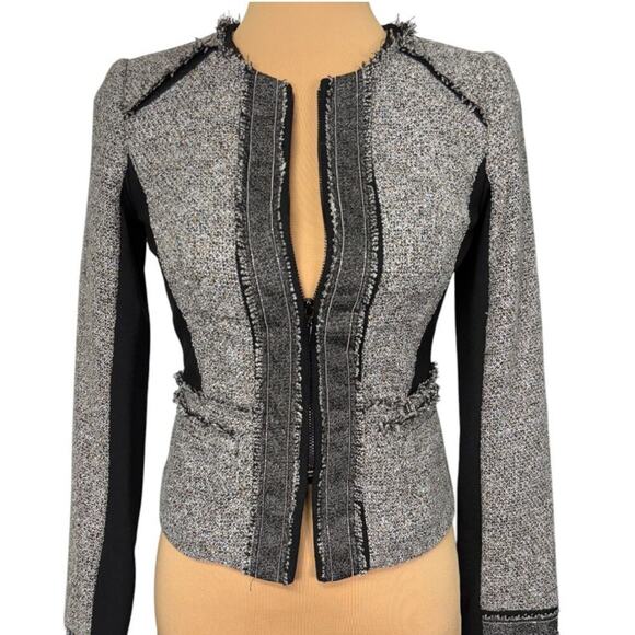 NWT WHBM‎ Belle Tweed Moto Jacket Black White Size 00 - Picture 4 of 13